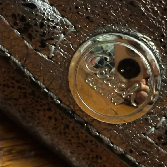 Coach Metallic Pewter Pebbled Leather Envelope Wallet - Silver Logo Hardware - Picture 2 of 16